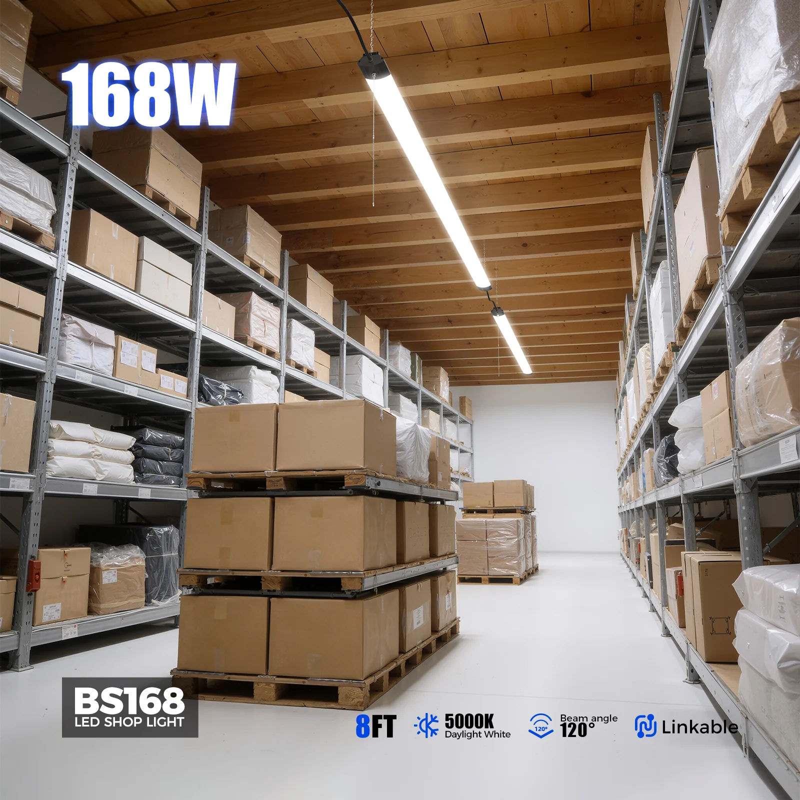 Barrina 168W LED Shop Lights 8FT 5000K 16800LM | Hanging, Linkable & Power Plug Cords | BS168 - Image 3