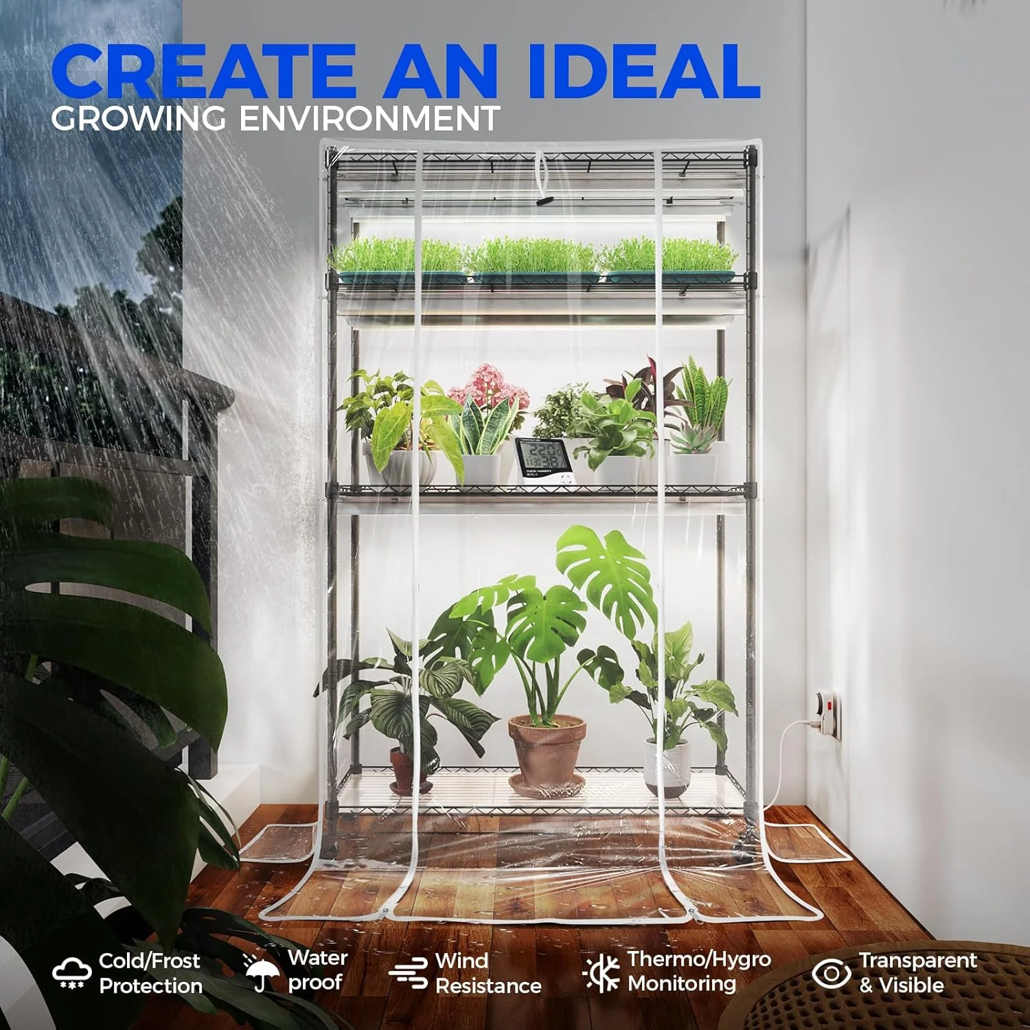 Barrina 4-Tier Plant Stand with 6-Pack T8 30W LED Grow Lights 3FT 5000K | Full Spectrum, Tent, Thermo-Hygrometer & Timer | QI30 - Image 5