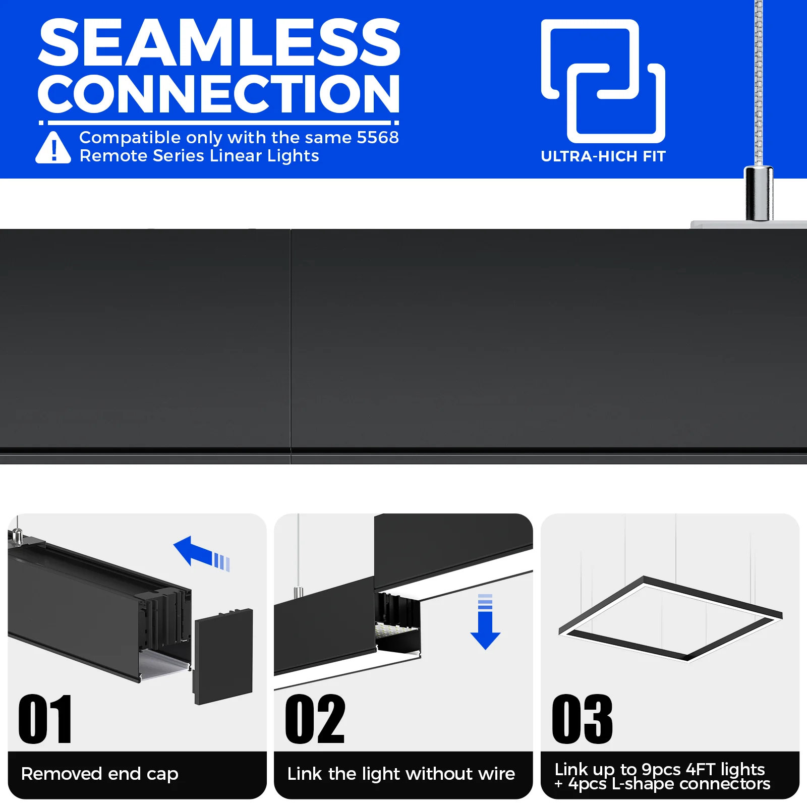 Barrina 5568 Remote Series 2nd-Generation 216W Square Set LED Linear Lights 5FT * 5FT 3000K - 6000K 21600LM | Seamless Connection & Color Changing - Image 3