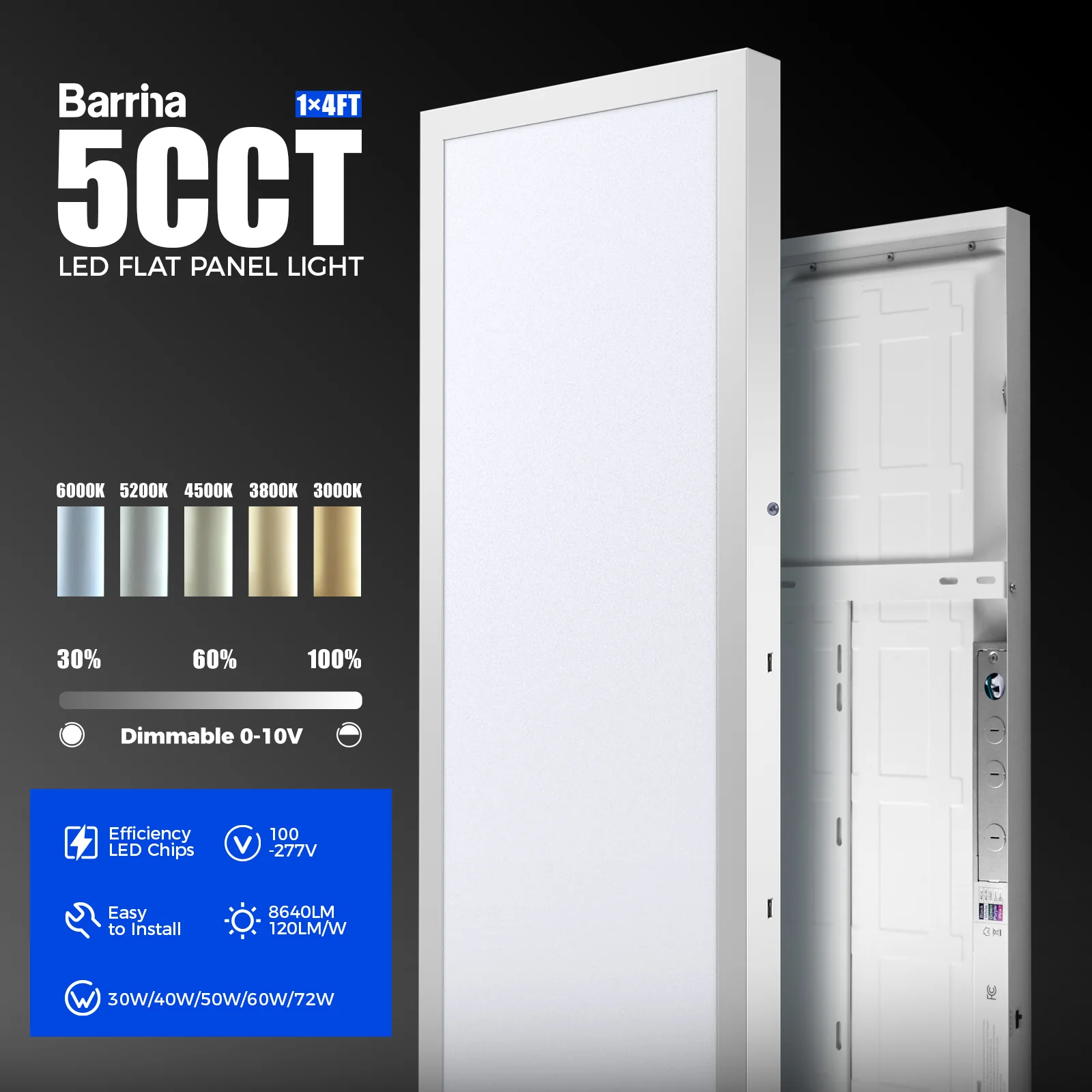 Barrina 72W LED Flat Panel Lights 3000K - 6000k 8640LM | 0-10V Dimmable, 5CCT | JM-6035 - Image 6
