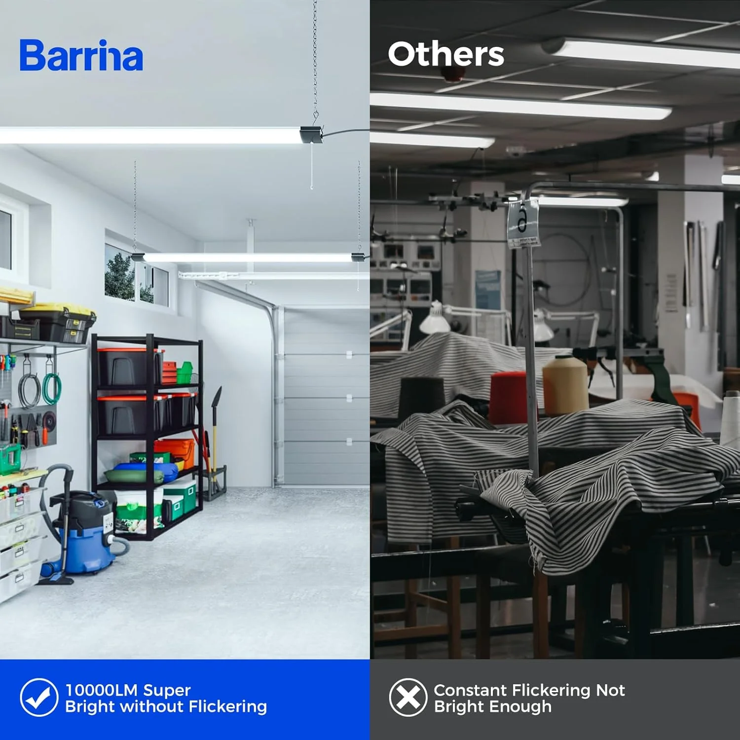 Barrina 84W LED Shop Lights 4FT 6500K 10000LM | Hanging, Linkable & Power Plug Cords | BS84 - Image 3
