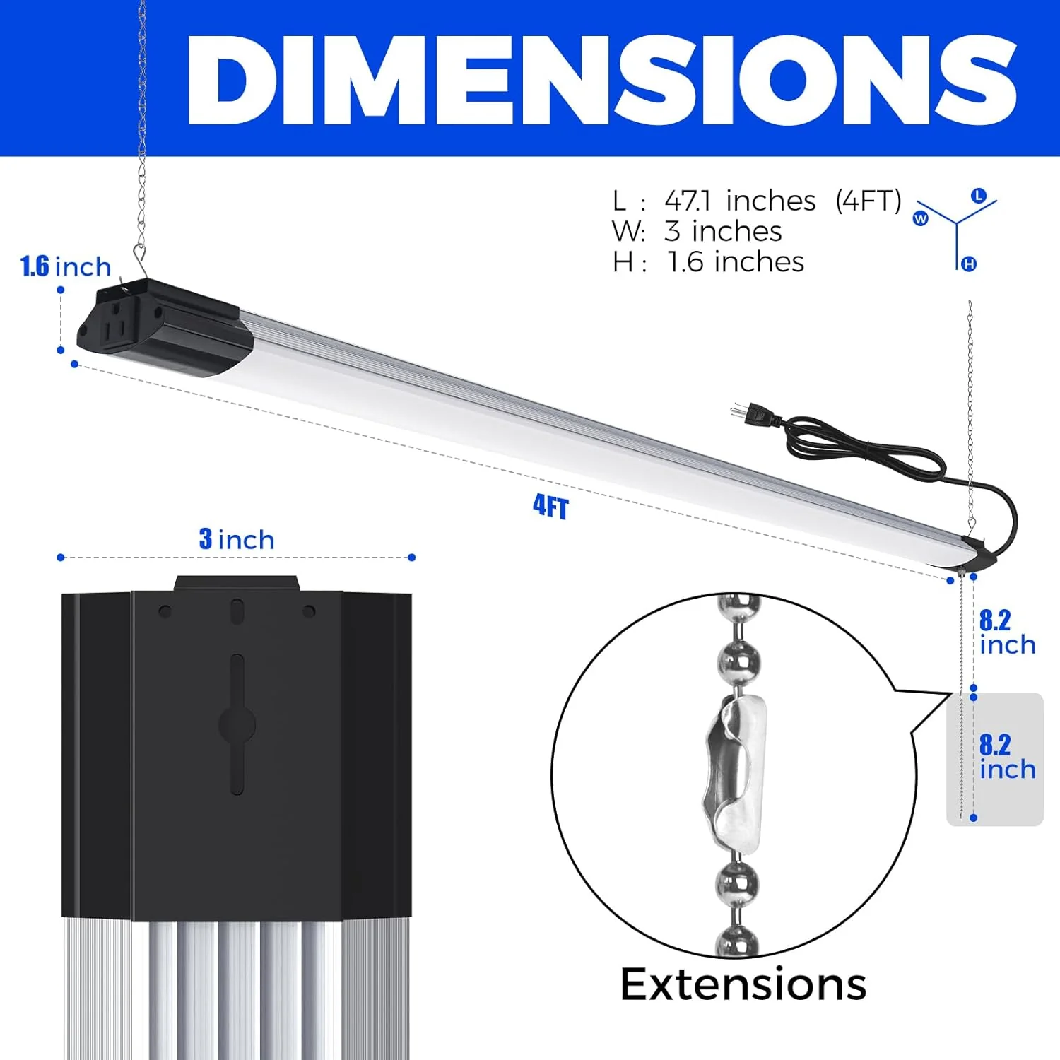 Barrina 84W LED Shop Lights 4FT 5000K 10000LM | Hanging, Linkable & Power Plug Cords | BS84 - Image 7