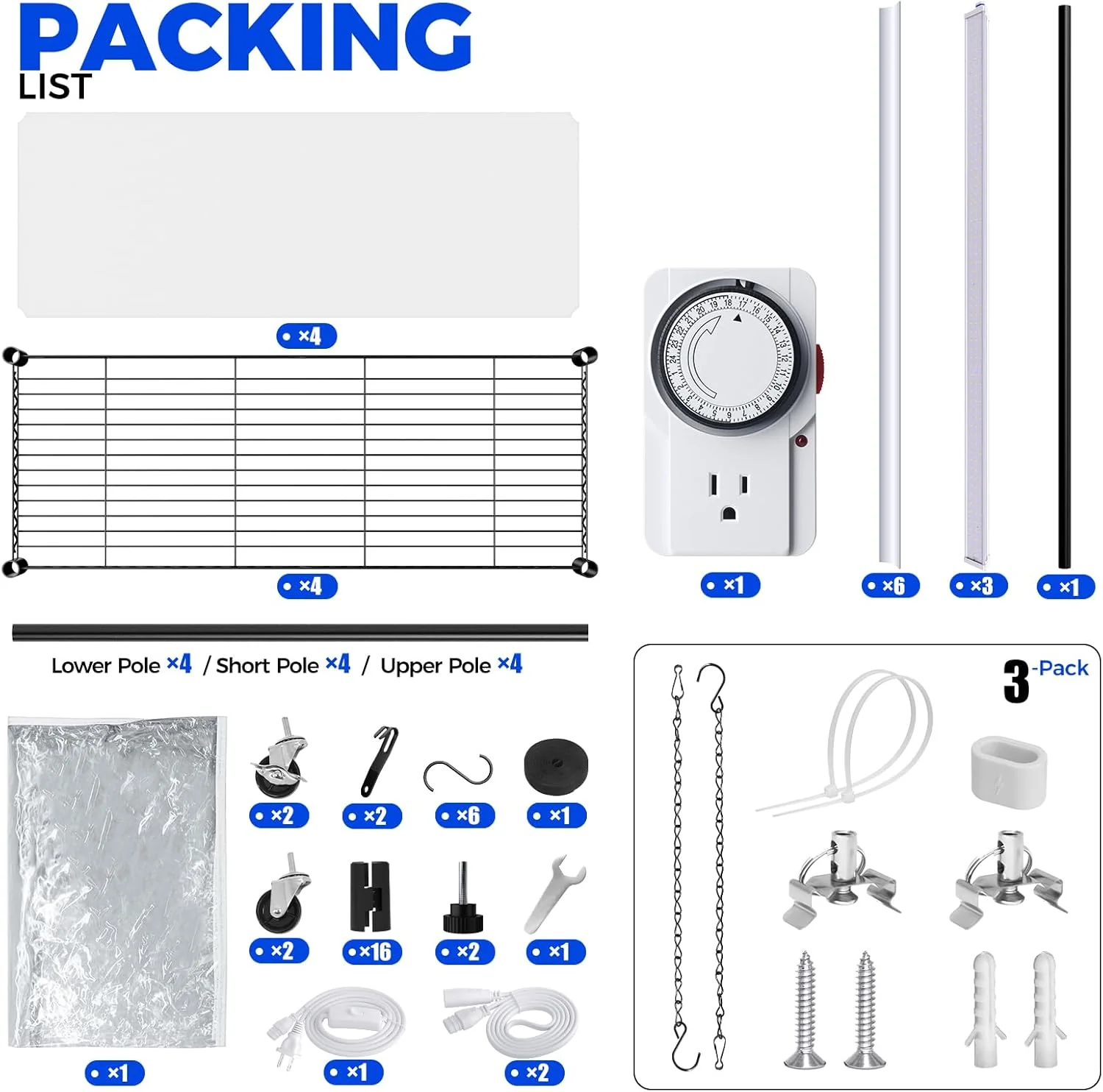 Barrina 4-Tier Plant Stand with 3-Pack T5 36W LED Grow Lights 3FT 5000K | Full Spectrum, Tent & Timer | WI36 - Image 9
